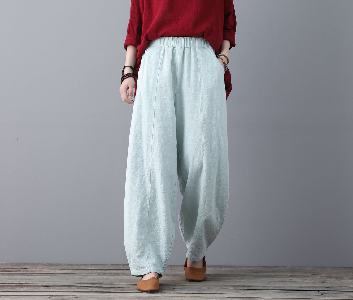 Wide Leg Linen Pants, Soft Casual Loose Linen Trousers c1938