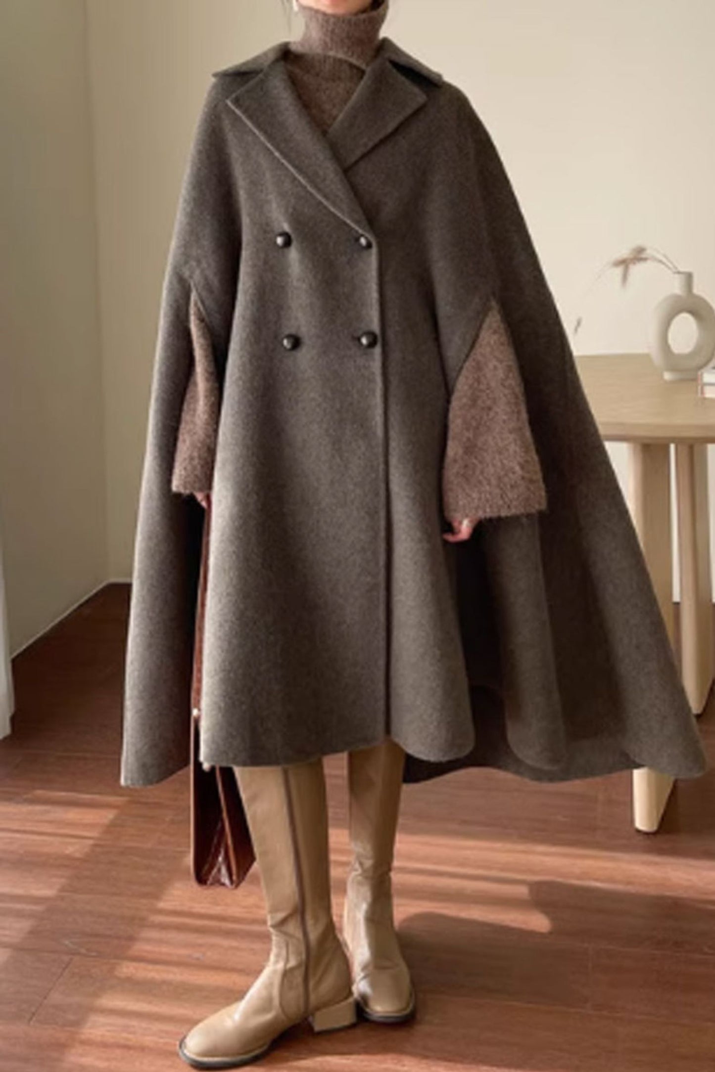 long cape coat women, winter warm outwear C3671