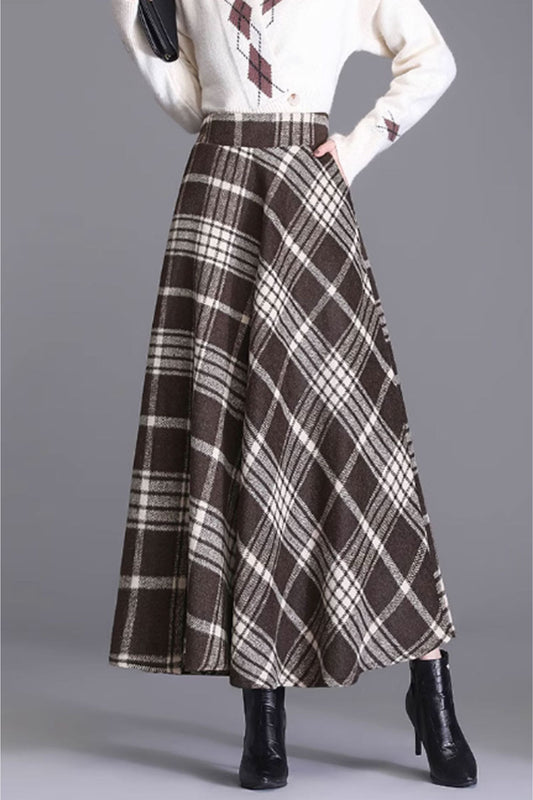 plaid long wool winter skirt for women C3733