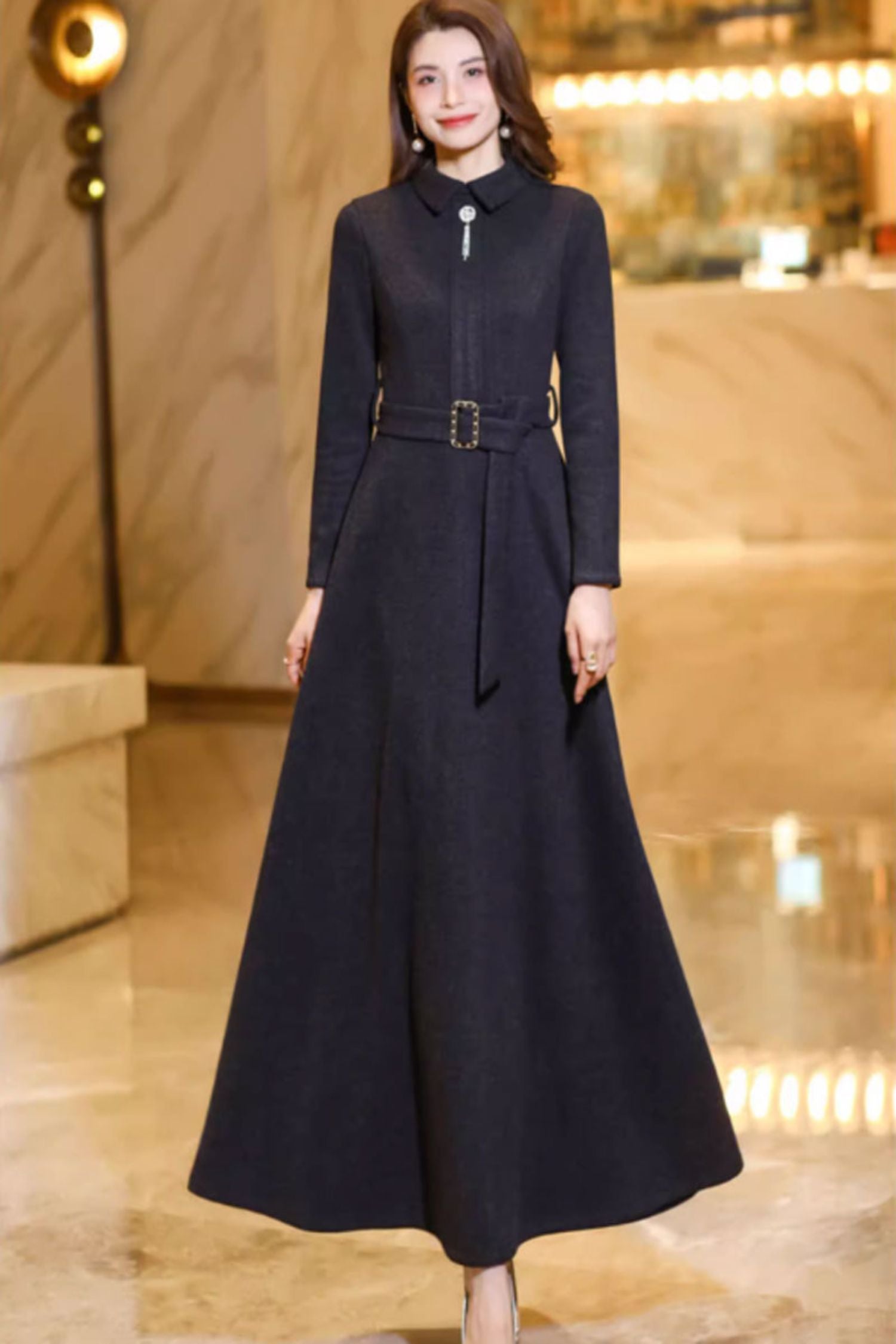maxi fit and flare winter wool dress c3740 Black / L maxi fit and flare winter wool dress c3740 Black / L