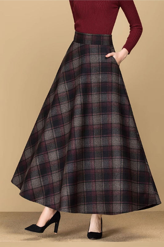 plaid maxi womens winter wool skirt C3746