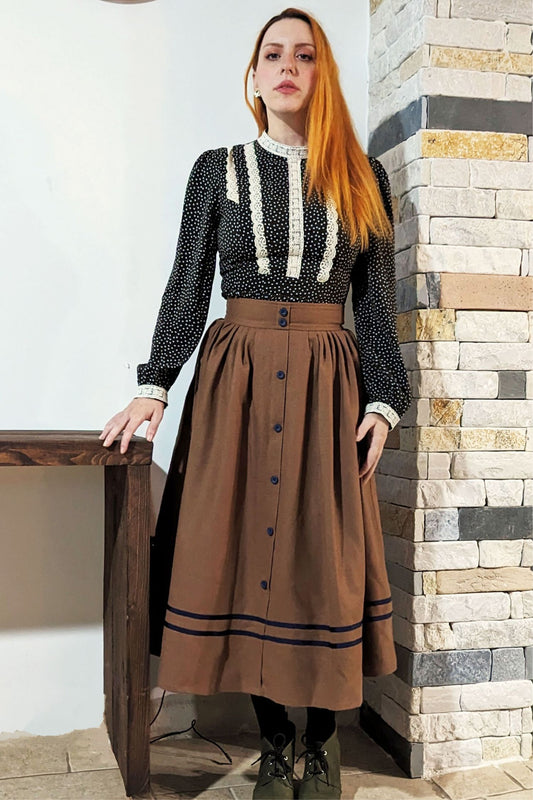 Button Wool Skirt, Brown Skirt Women C3776