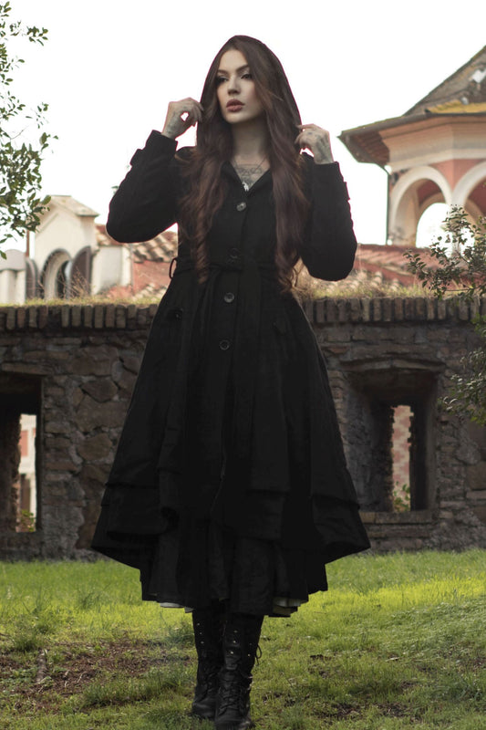 Hooded Wool Coat Women, Black Wool Coat C3778