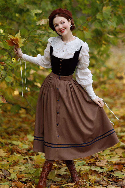 Button Wool Skirt, Brown Skirt for Women C3779