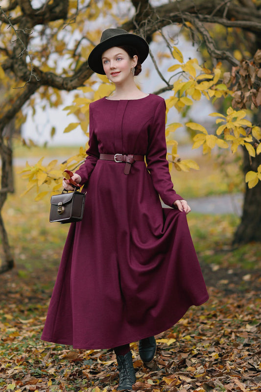 Purple Maxi Wool Dress For Women C3782