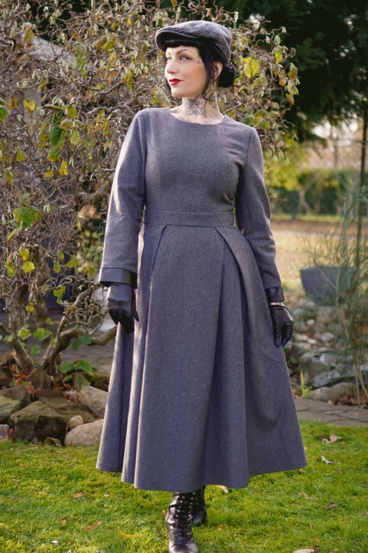 Classic Long Warm Winter Gray Wool Dress C3784