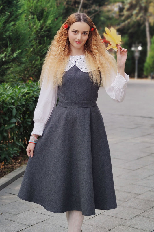 Gray Wool Pinafore Dress women C3786