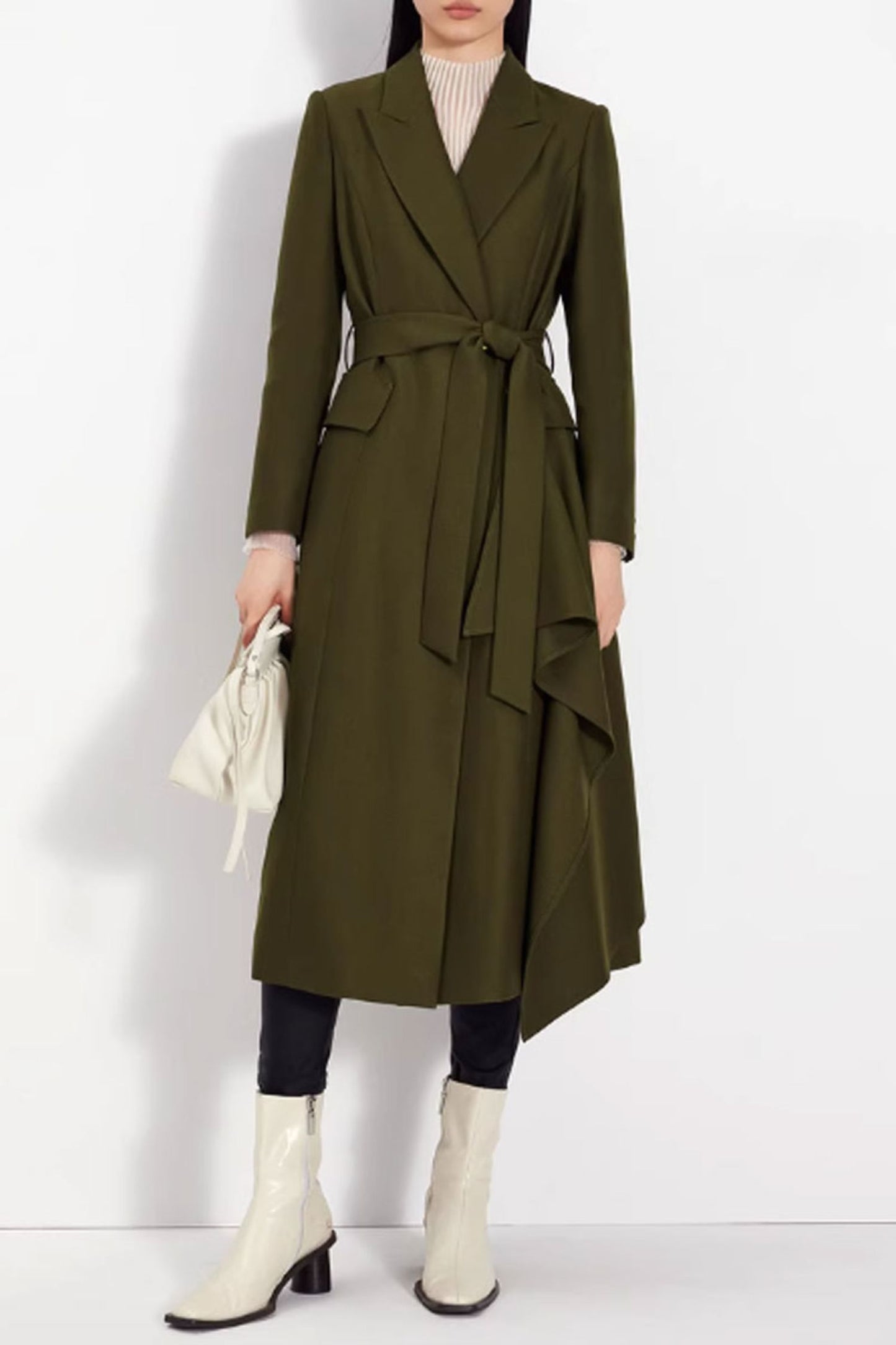 womens winter irregular wool coat with ruffle details C3835