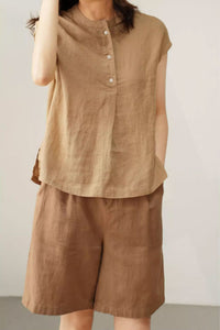 summer linen shirt top with cap sleeves C3850