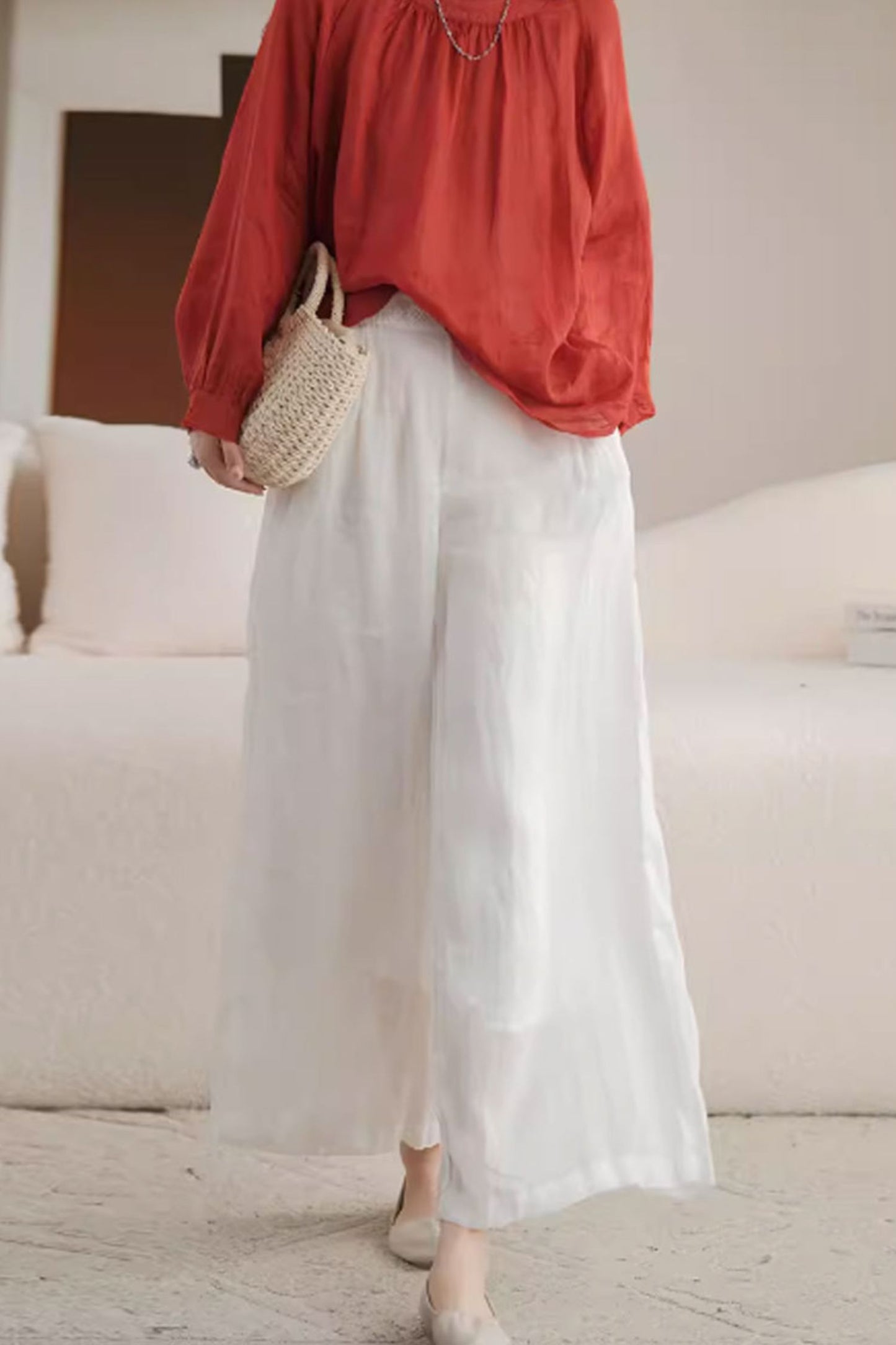 wide leg linen pants for women C3856