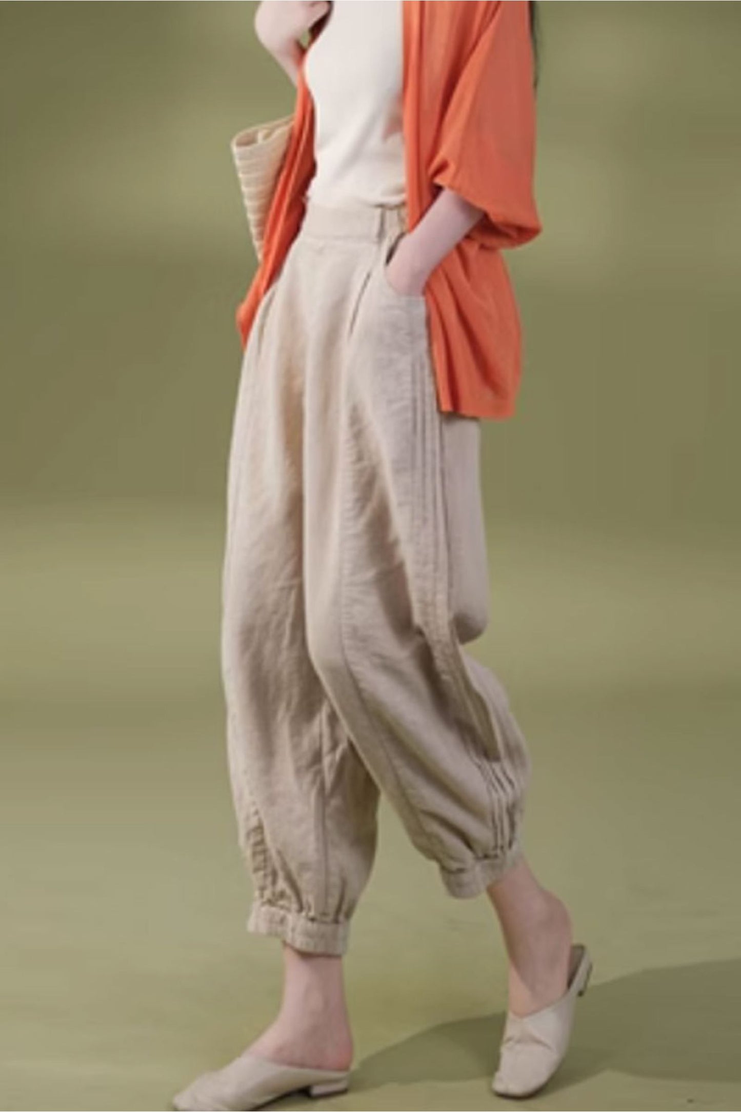 midi loose fitting summer linen pants  C3863