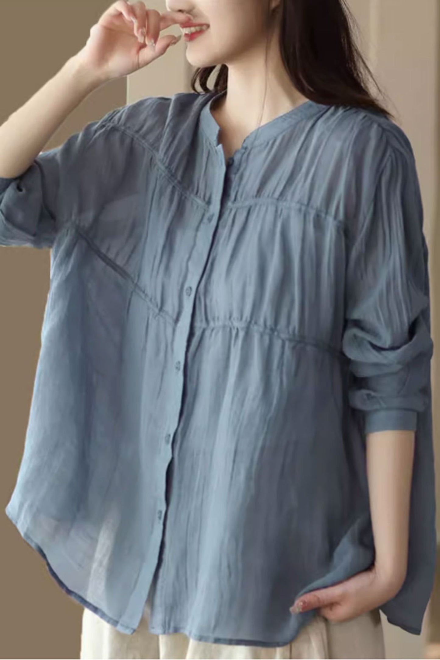 womens summer linen loose fitting blouse C3865
