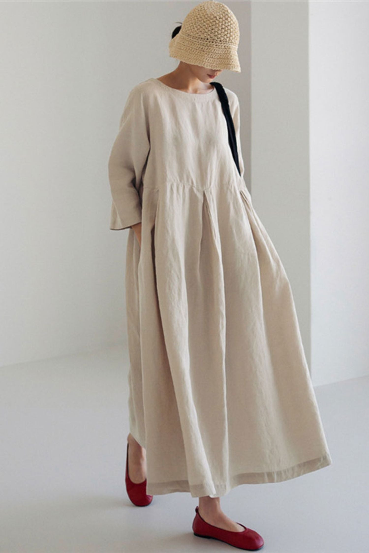 Loose fitting long linen dress c3875 – YLISTYLE