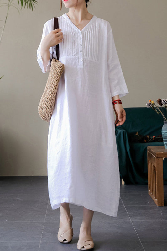 Loose long casual linen dress women c3878