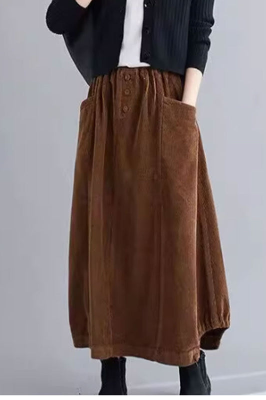long spring corduroy skirt with pockets C3903