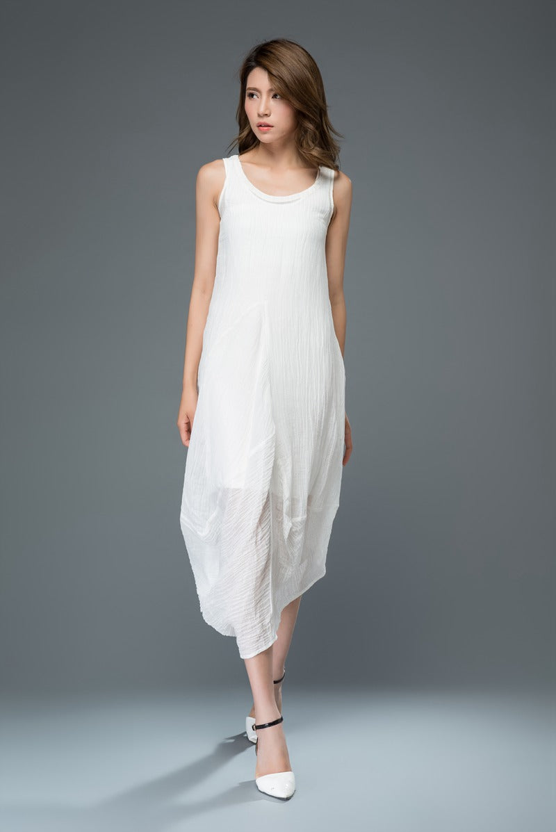 Sleeveless irregular summer linen dress c905
