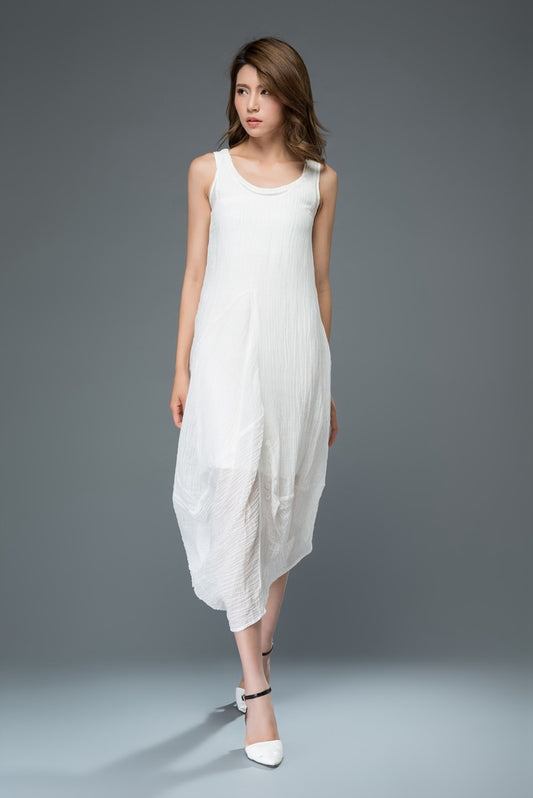 Sleeveless irregular summer linen dress c905