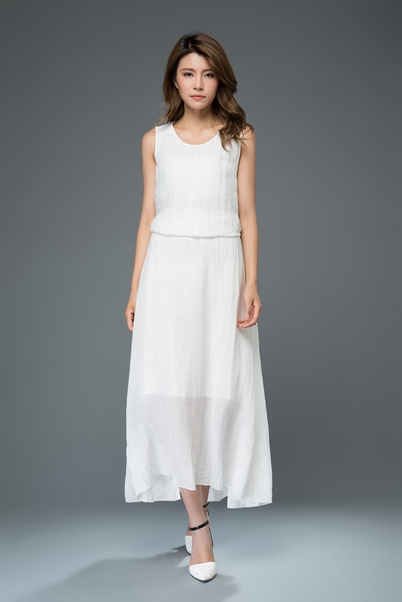 White summer prom linen dress women c911