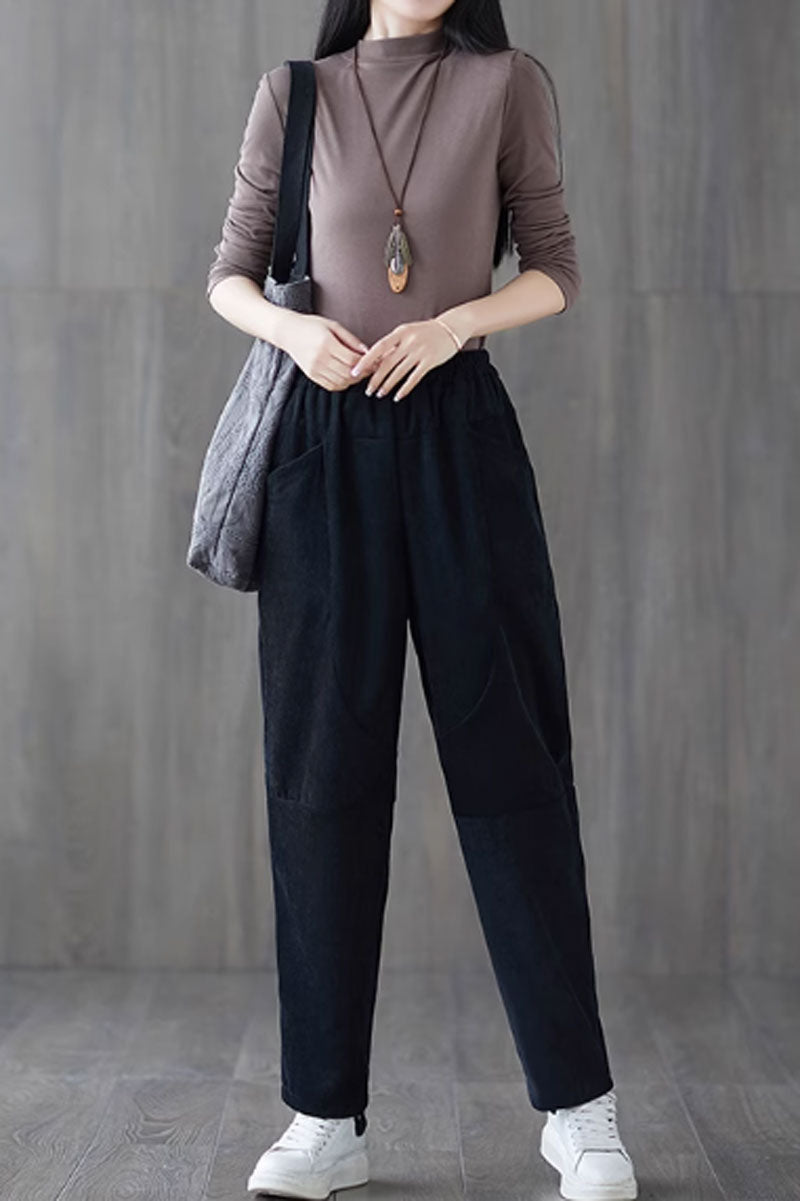 Winter casual corduroy loose fitting pants with pockets C3820