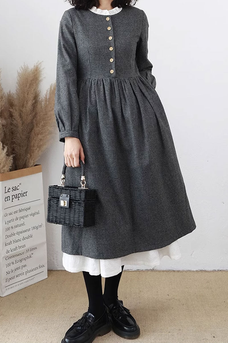 Grey pleated winter wool dress women C3647