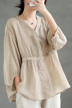 Load image into Gallery viewer, v neck loose fitting linen top women C3847
