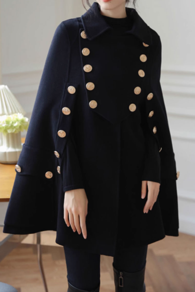 Double breasted military wool cape women C3656