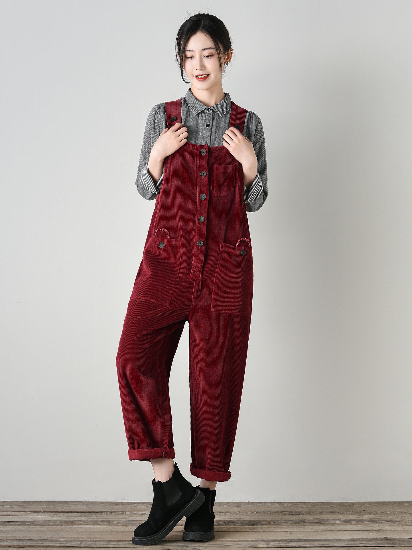 Vintage-Style Corduroy Jumpsuit for Women C4694