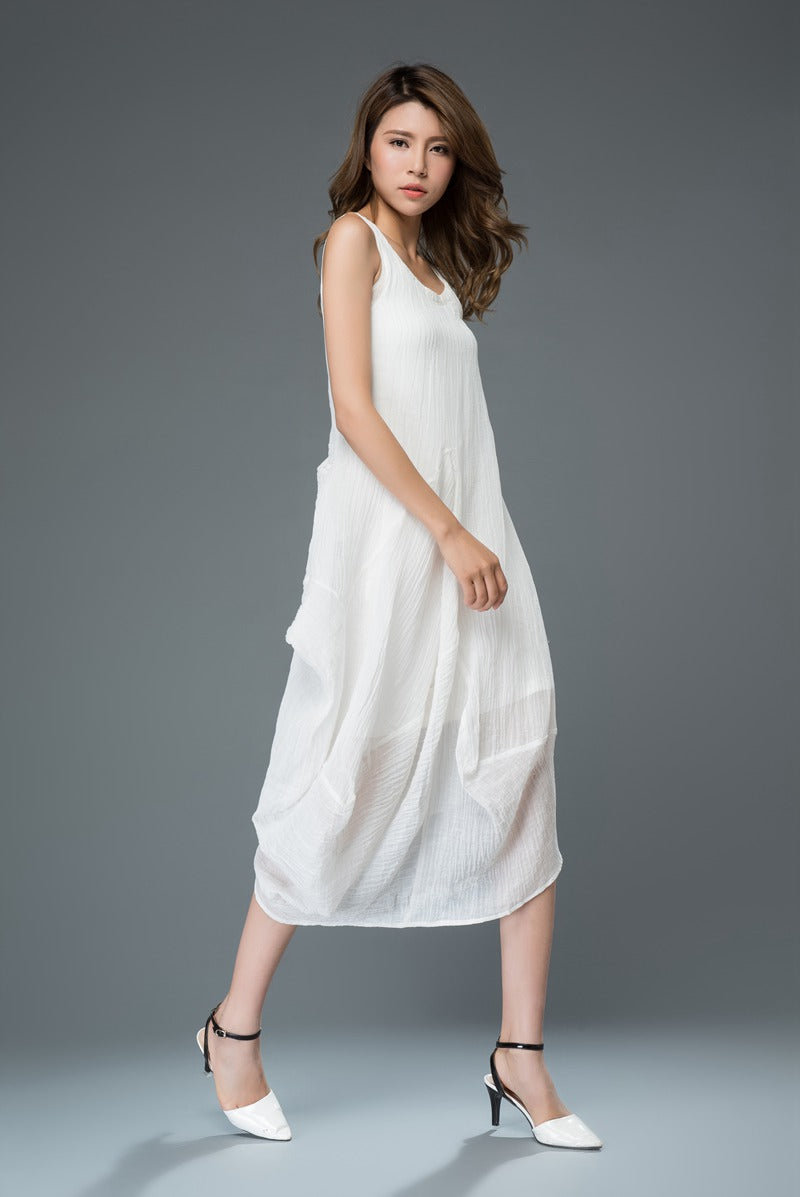 Sleeveless irregular summer linen dress c905