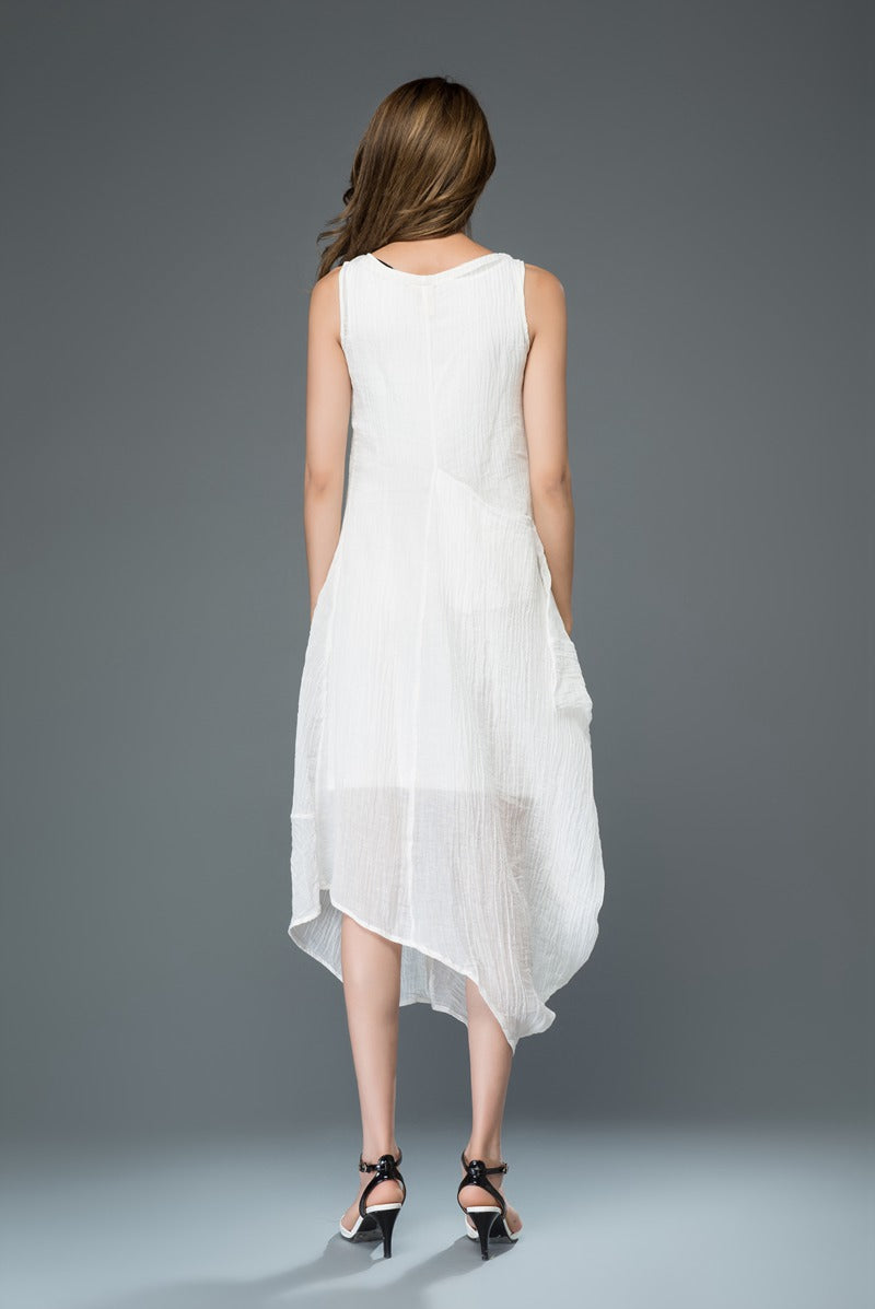 Sleeveless irregular summer linen dress c905