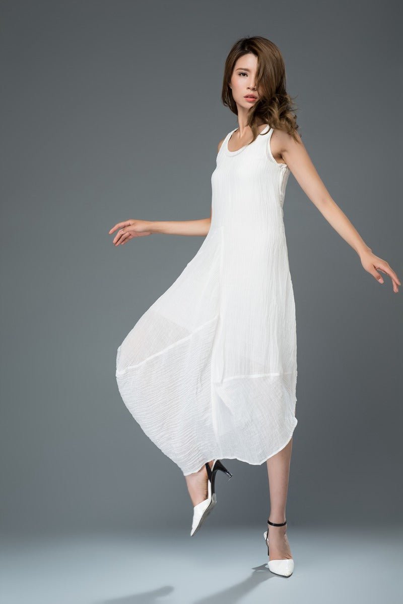 Sleeveless irregular summer linen dress c905