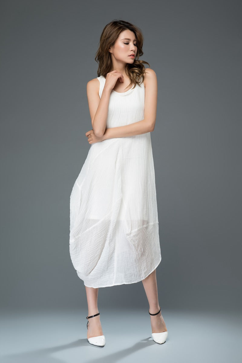 Sleeveless irregular summer linen dress c905
