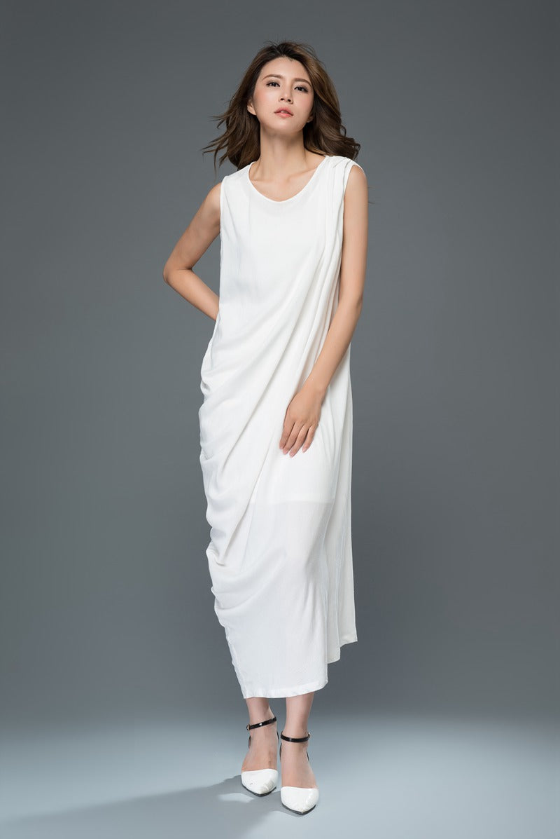 Irregular white plus size linen dress c909