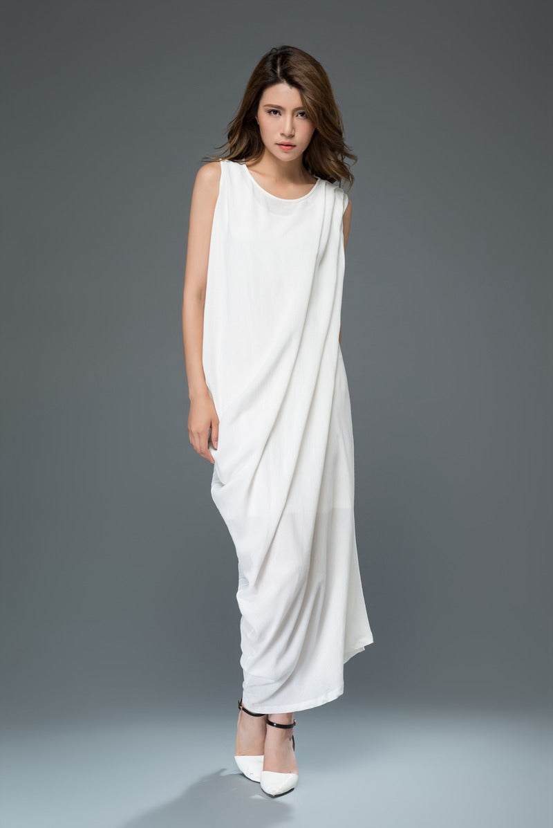 Irregular white plus size linen dress c909