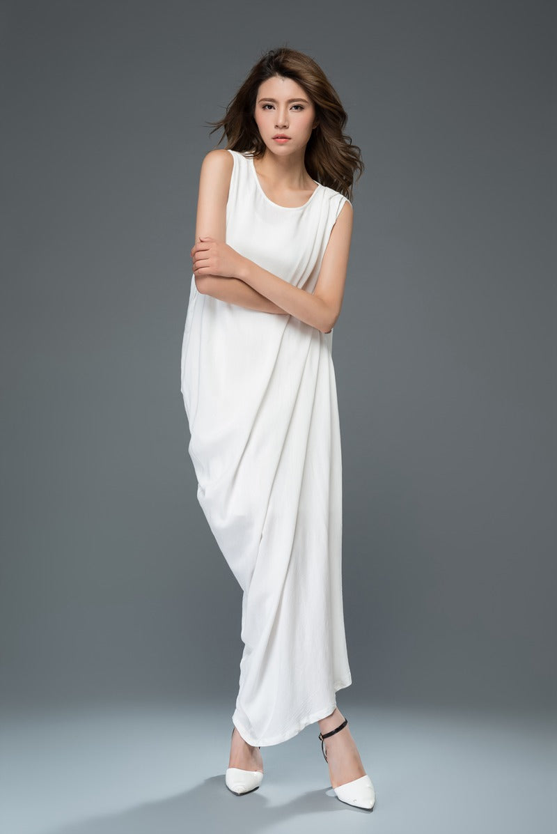 Irregular white plus size linen dress c909