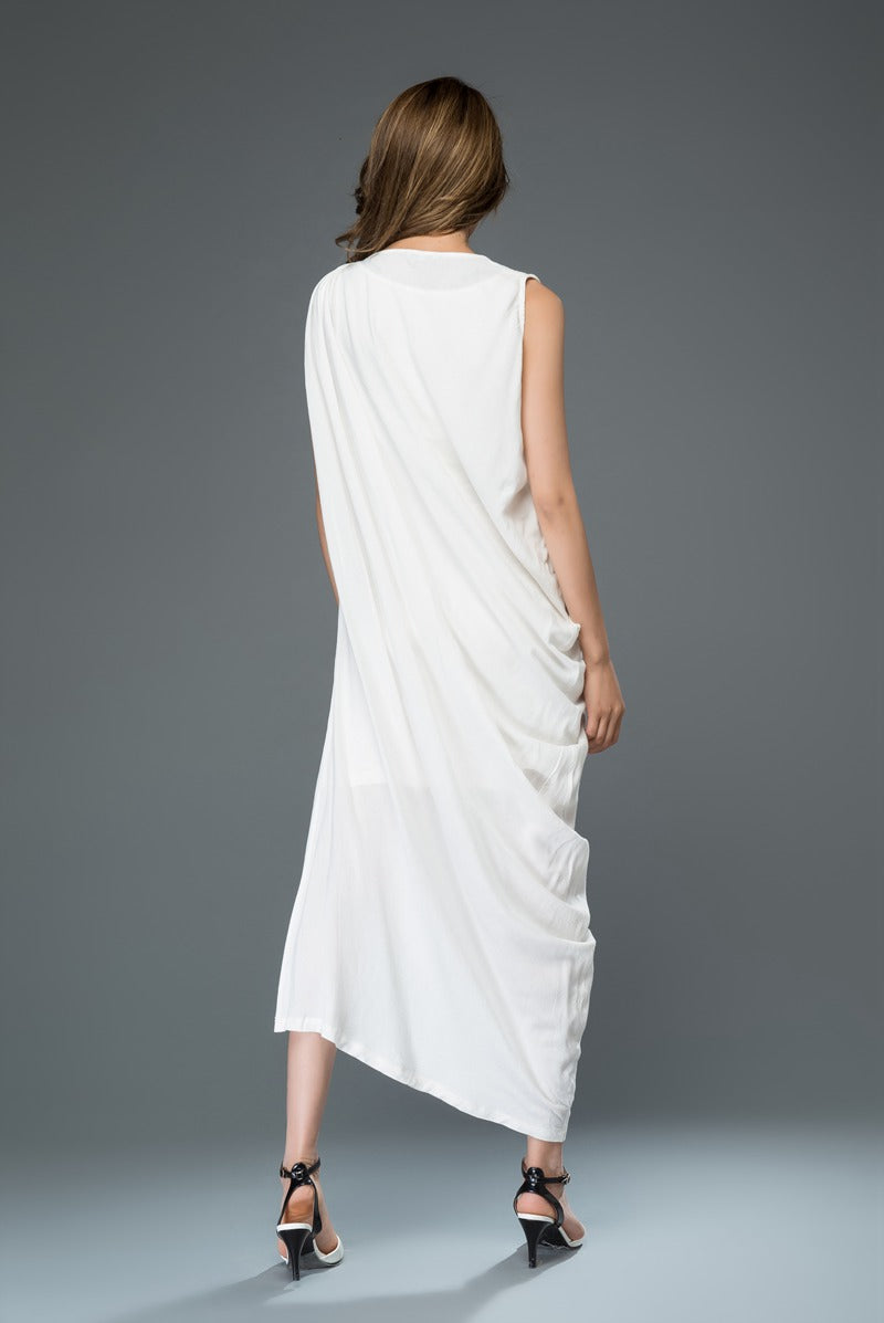 Irregular white plus size linen dress c909