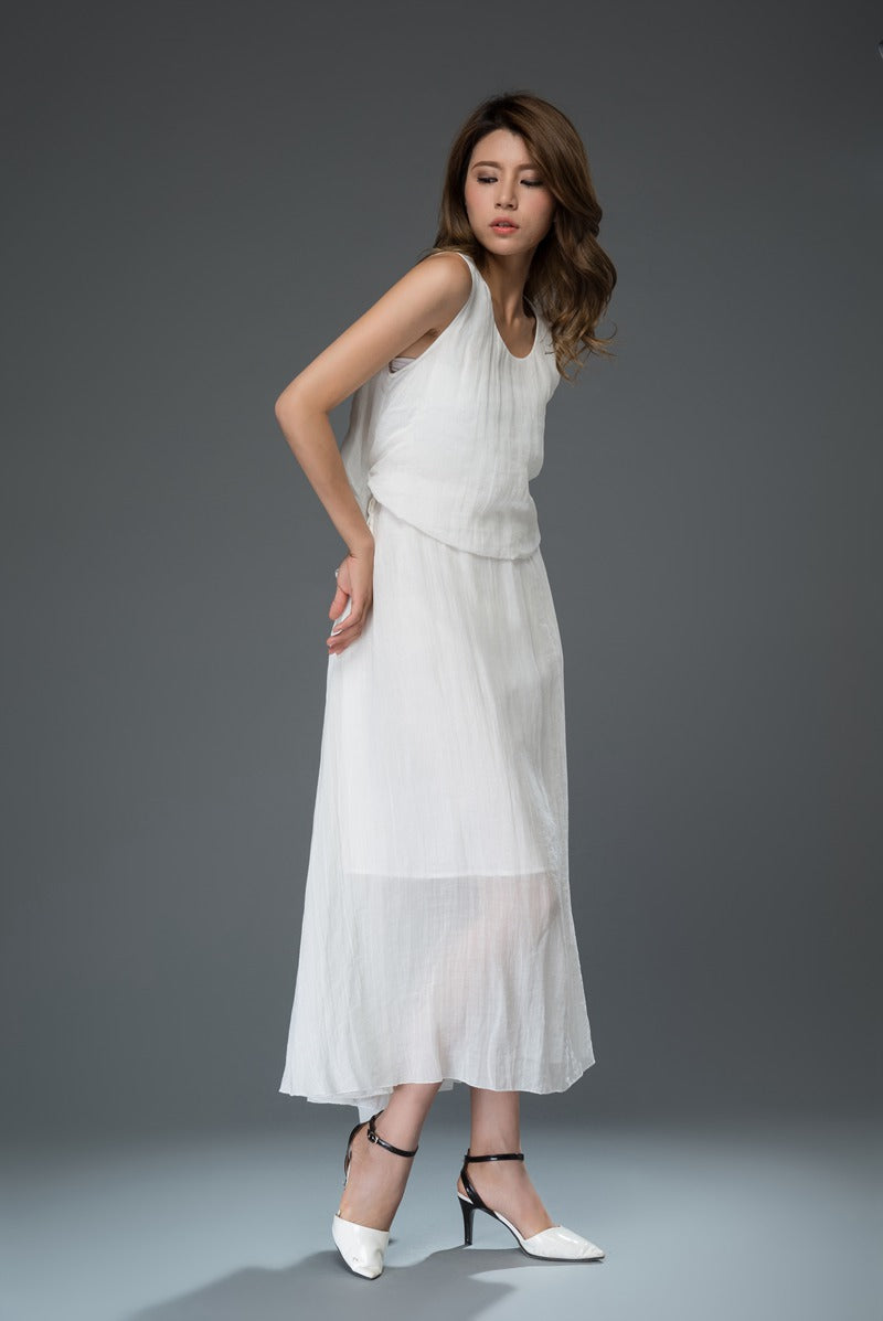 White summer prom linen dress women c911
