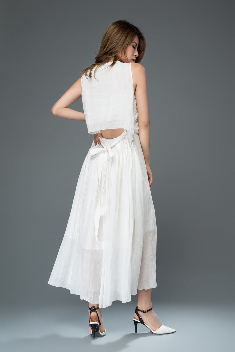 White summer prom linen dress women c911