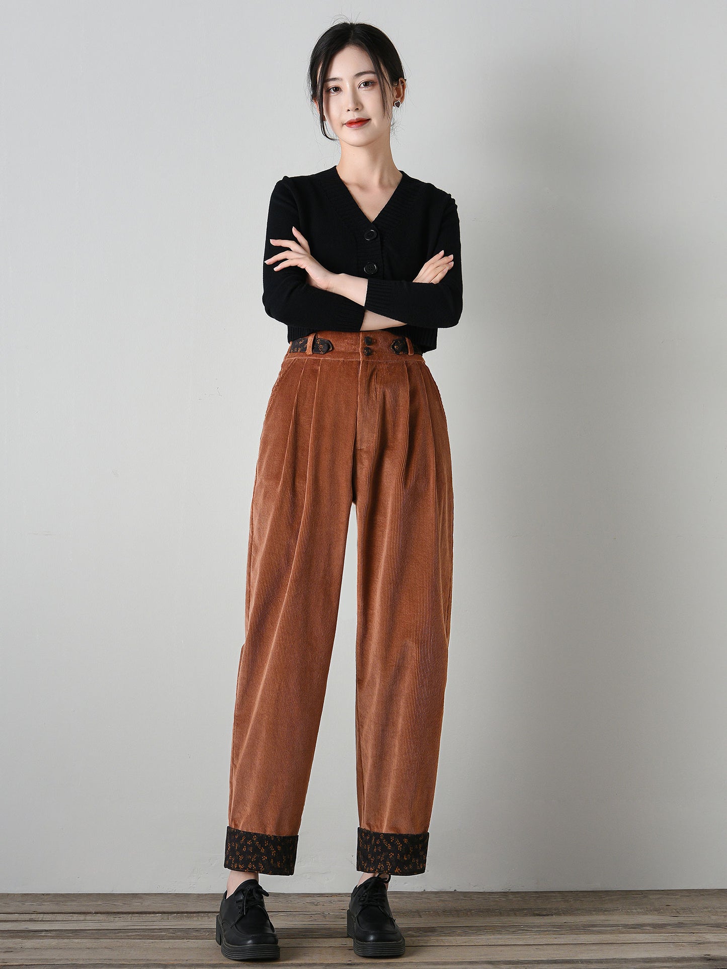 Patchwork Relaxed Fit Corduroy Pants C4696