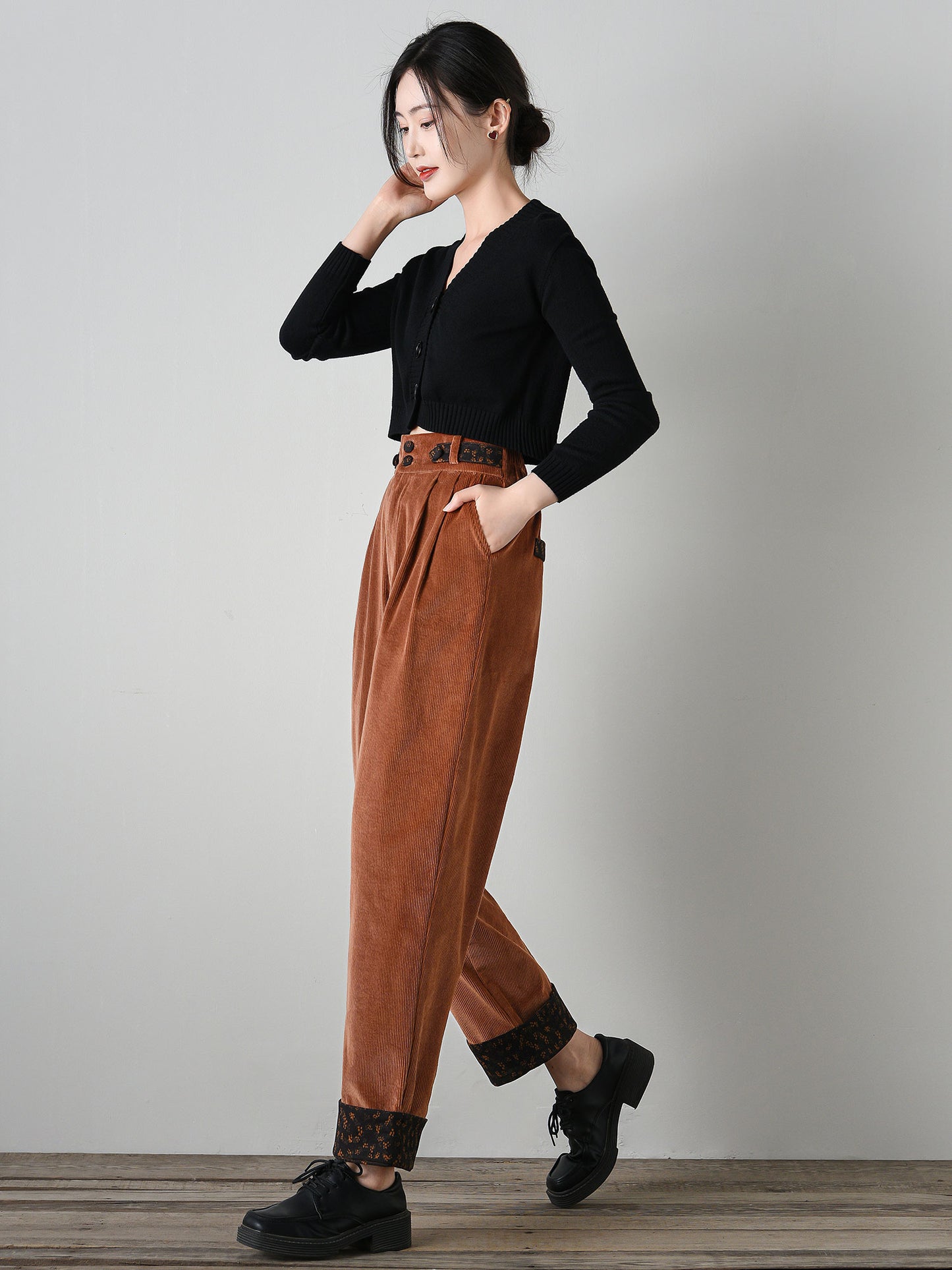 Patchwork Relaxed Fit Corduroy Pants C4696