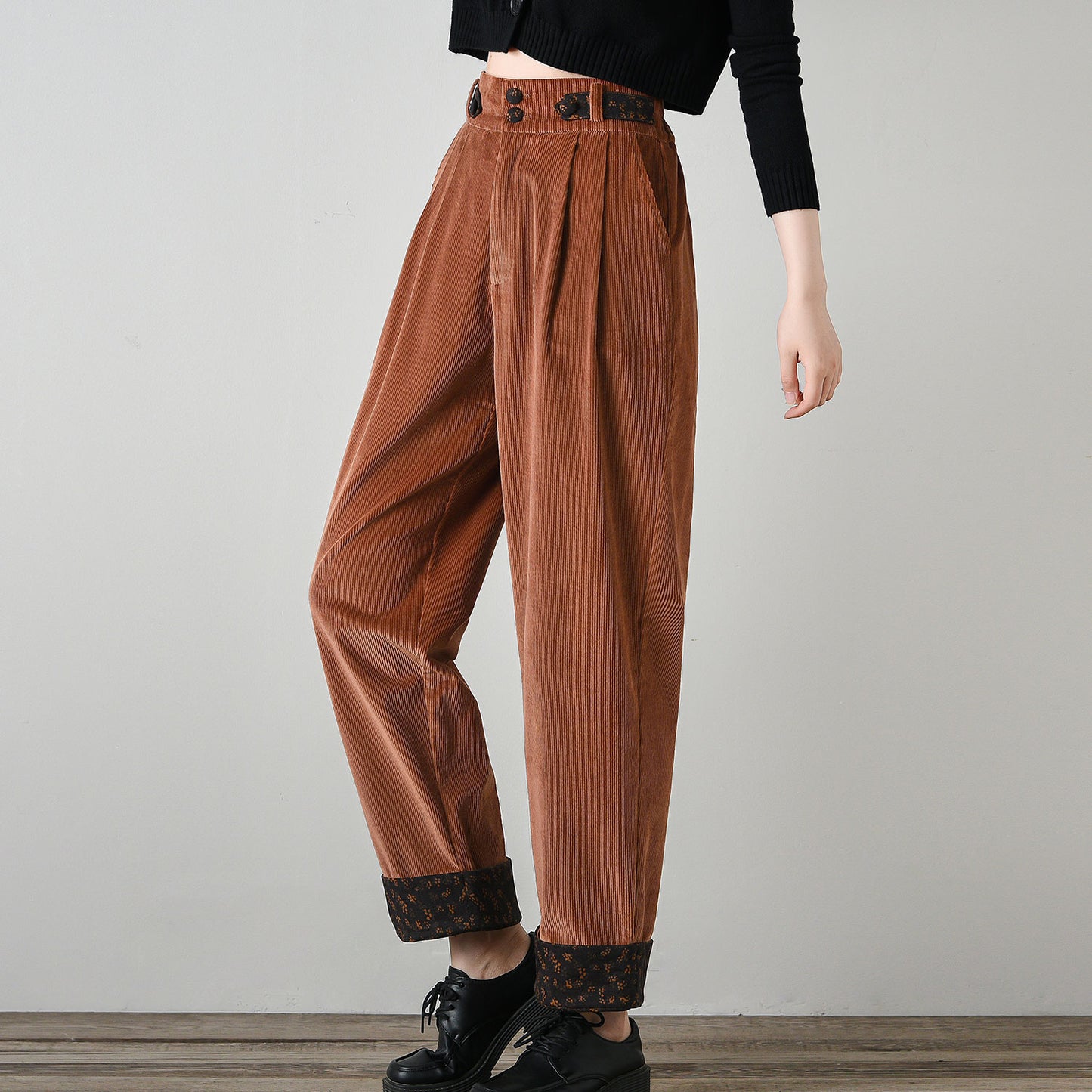 Patchwork Relaxed Fit Corduroy Pants C4696