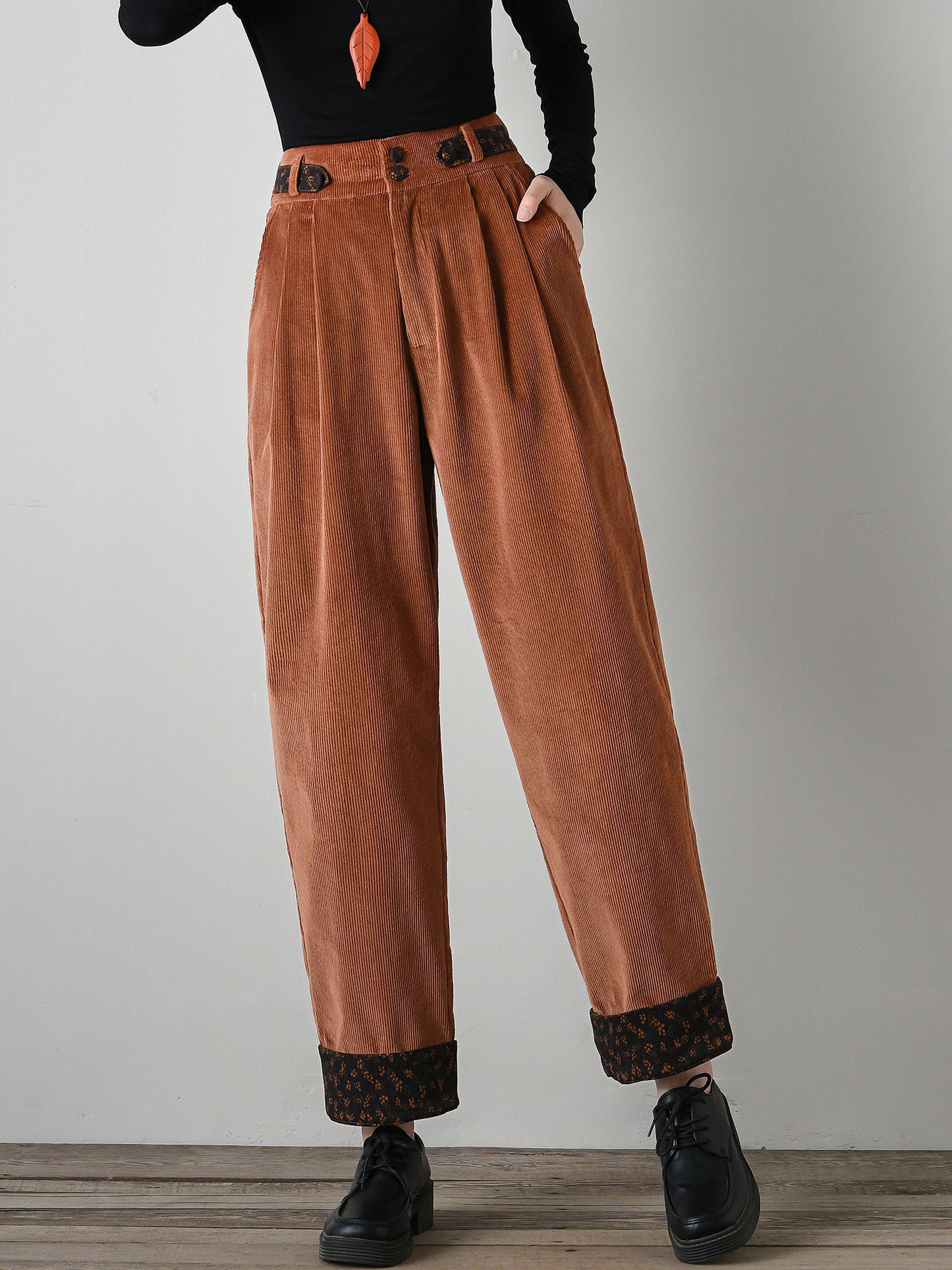 Patchwork Relaxed Fit Corduroy Pants C4696
