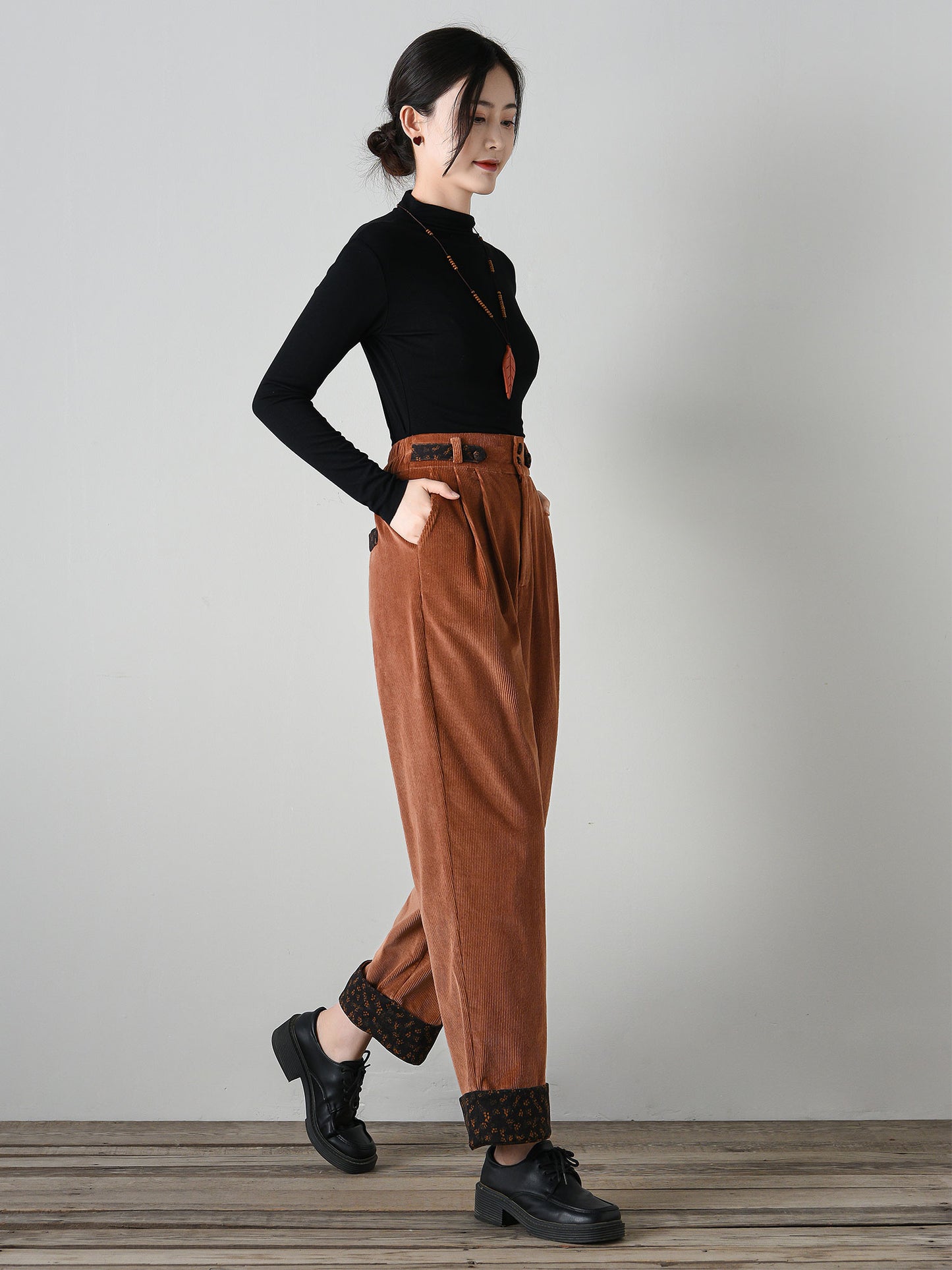 Patchwork Relaxed Fit Corduroy Pants C4696