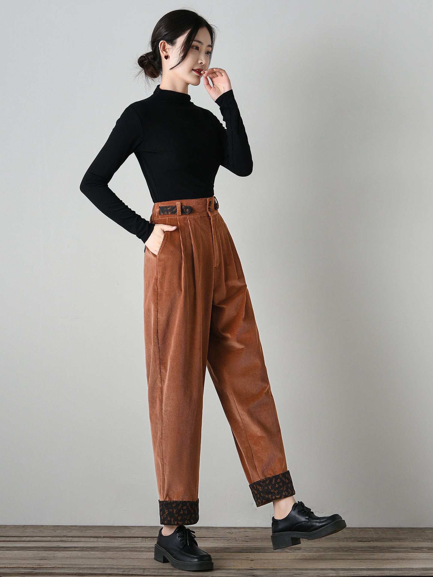 Patchwork Relaxed Fit Corduroy Pants C4696