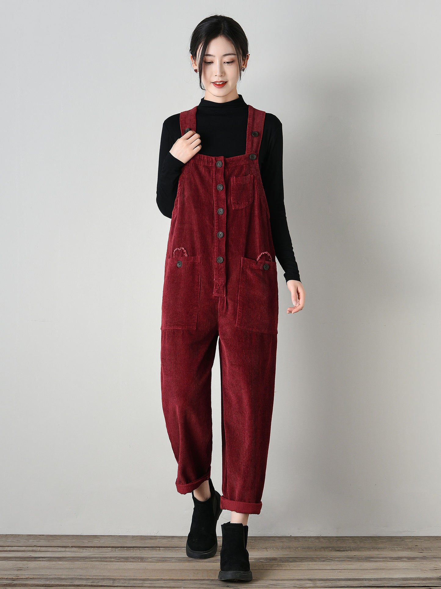 Vintage-Style Corduroy Jumpsuit for Women C4694