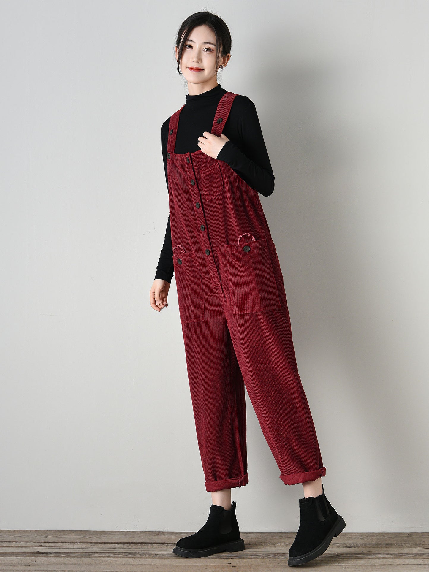 Vintage-Style Corduroy Jumpsuit for Women C4694