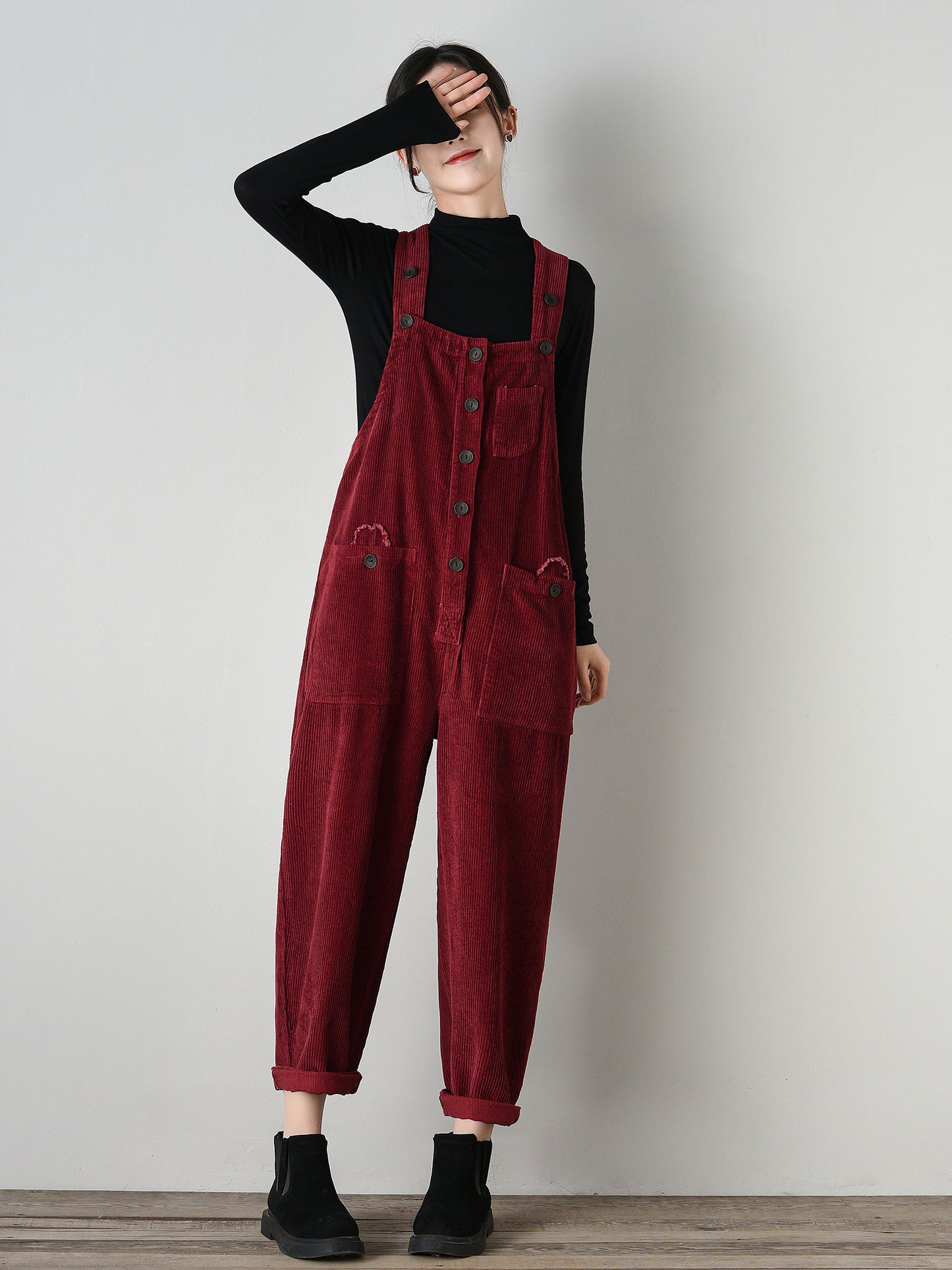 Vintage-Style Corduroy Jumpsuit for Women C4694