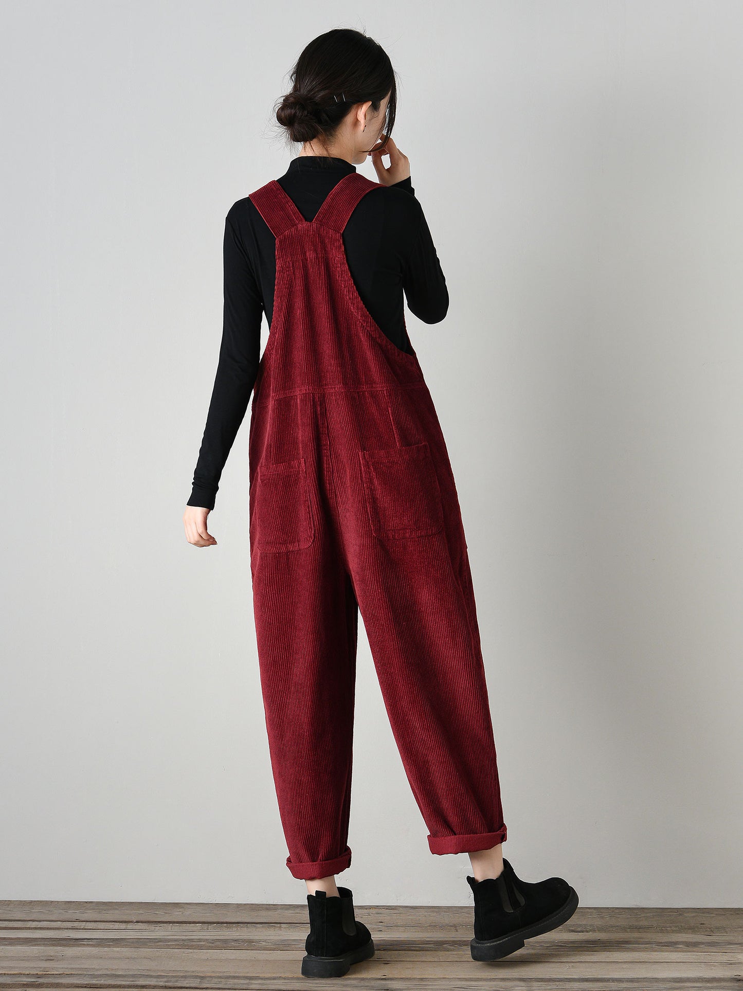 Vintage-Style Corduroy Jumpsuit for Women C4694