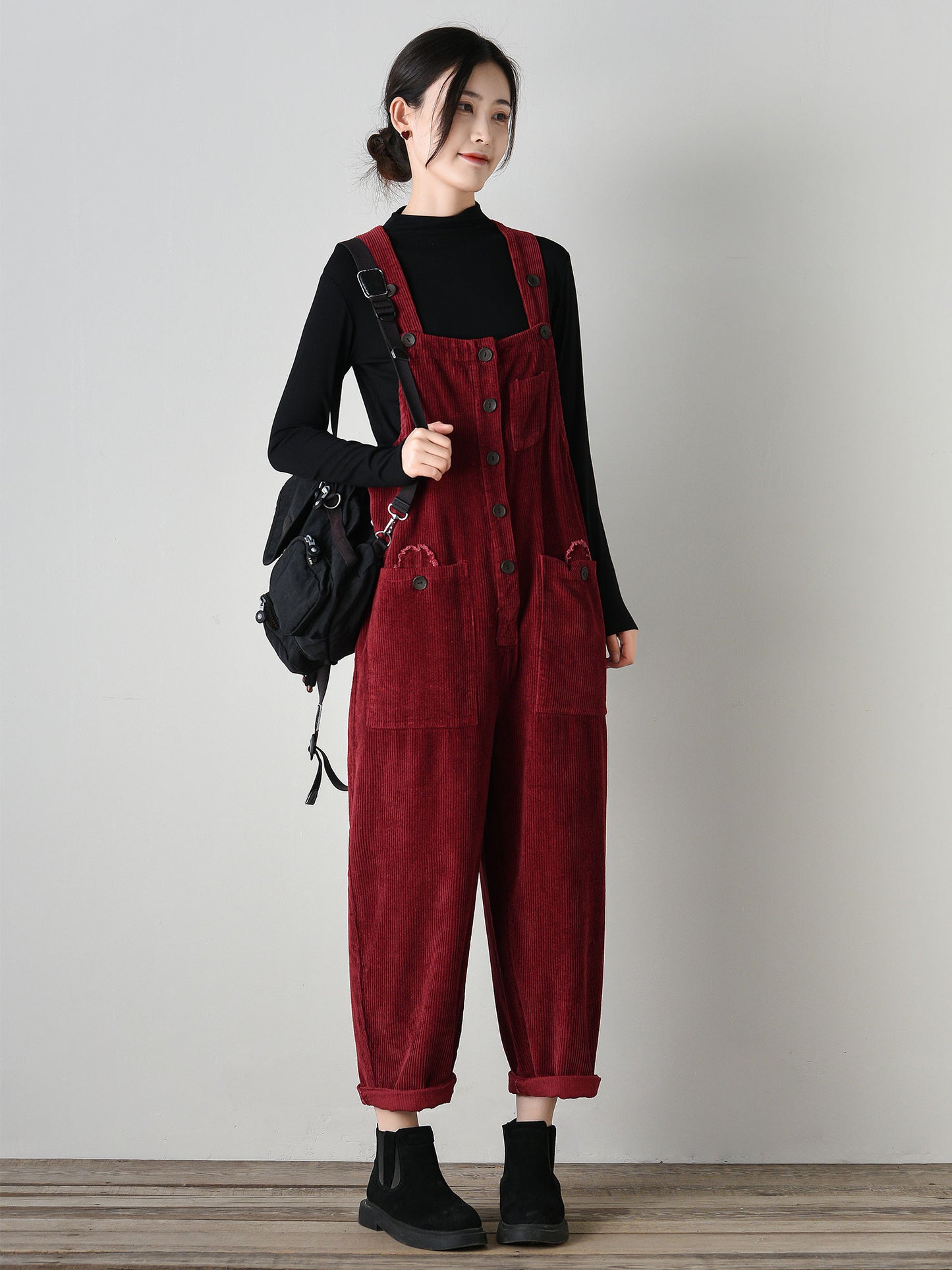 Vintage-Style Corduroy Jumpsuit for Women C4694