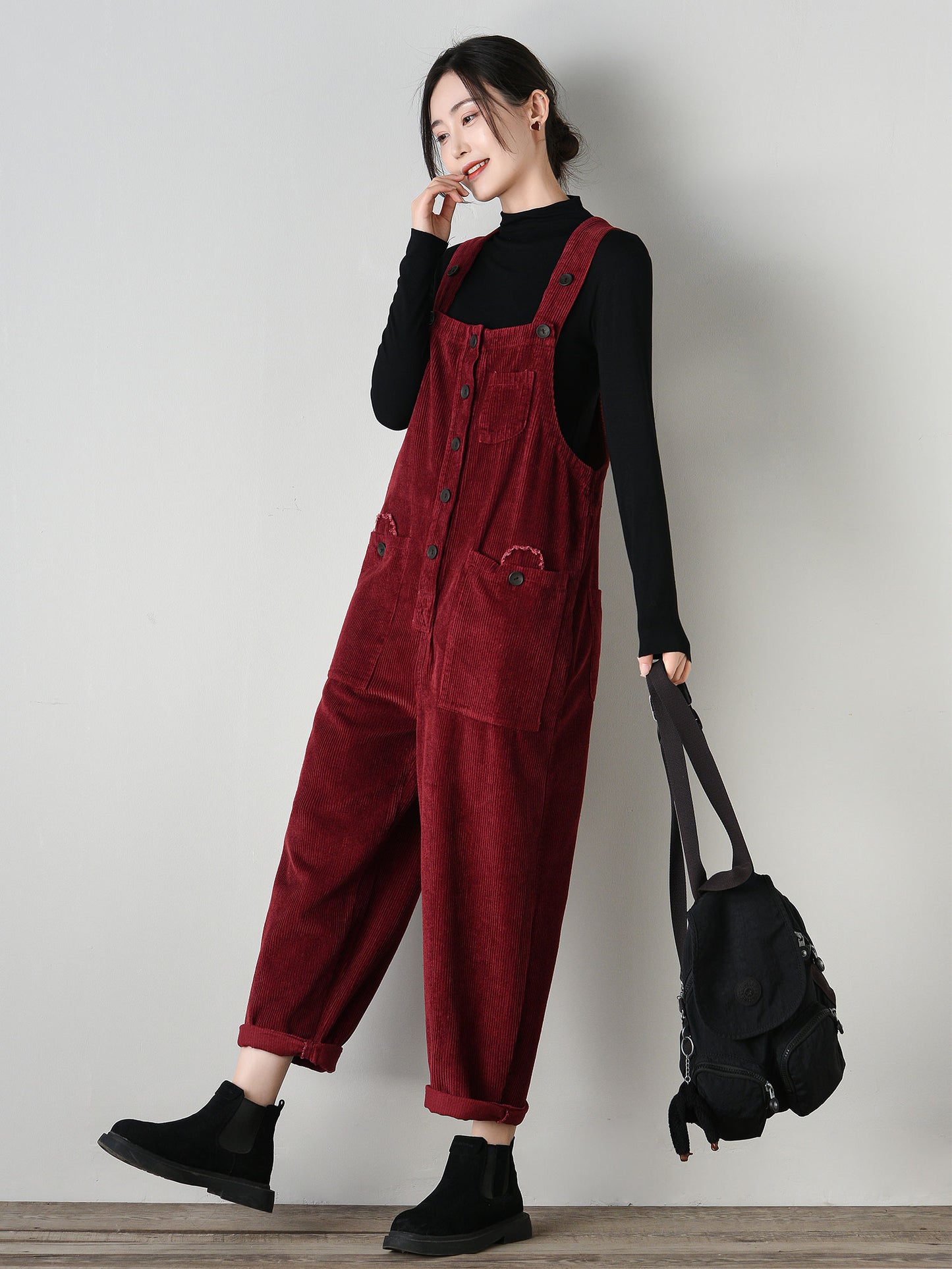 Vintage-Style Corduroy Jumpsuit for Women C4694
