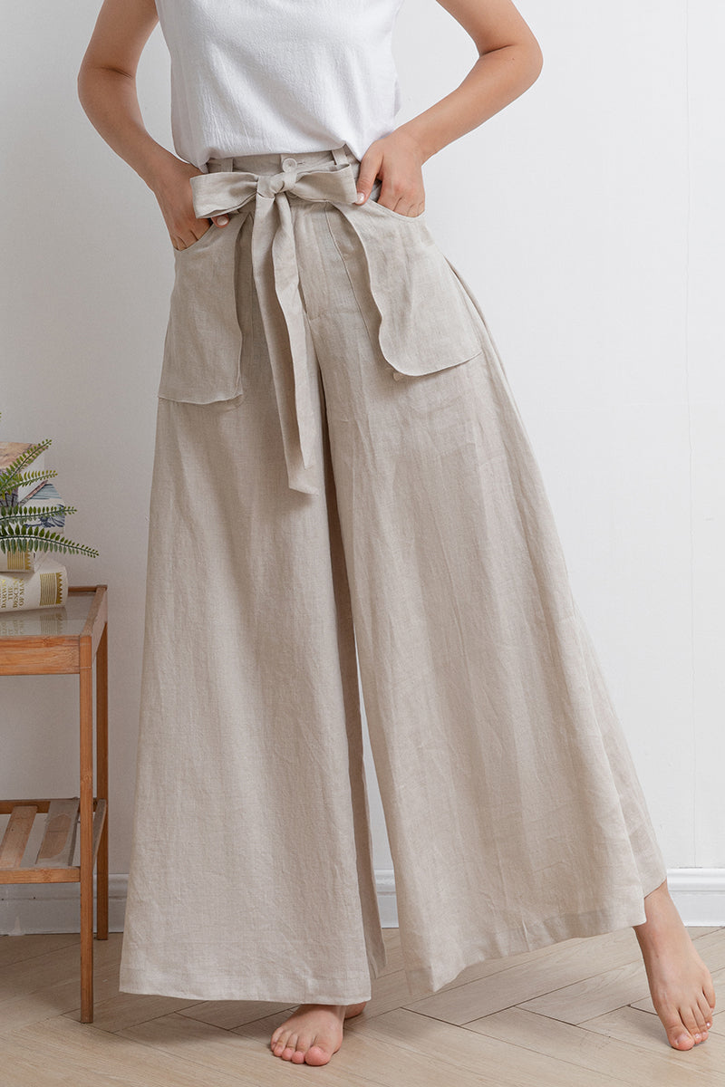 Women Wide Leg Linen Pants C2932,Size 175-US0 #CK2202010